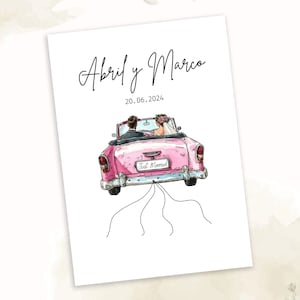 Cadeau de mariage avec de l'argent - Feuille modifiable avec voiture Just Married