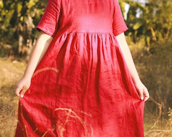 Vestido camisero de lino estilo babydoll rojo extragrande
