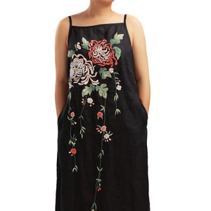 LINEN SUNDRESS with embroidery floral/ Long dress / Linen dress for woman / Autum dress / christmas/ Wedding guest dress/ Birthday gift