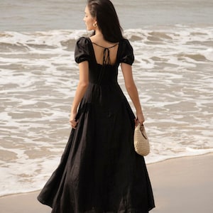 Linen Maxi Dress: Open Back, Square Neckline, Fit and Flare