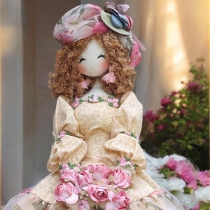 Hand Sew Floral Fancy Boy Girl Doll Gift For Her Christmas Birthday Premium Linen Heirloom Stuffed Princess Doll - Woodland Art Dolls -