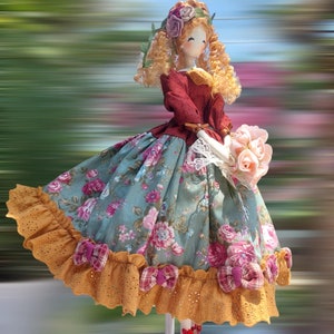 Hand Sew Floral Fancy Boy Girl Doll Gift For Her Christmas Birthday Premium Linen Heirloom Stuffed Princess Doll - Woodland Art Dolls -