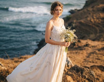 Custom Linen Wedding Gown: Vintage Style Bridal Dress, Bridesmaid Option