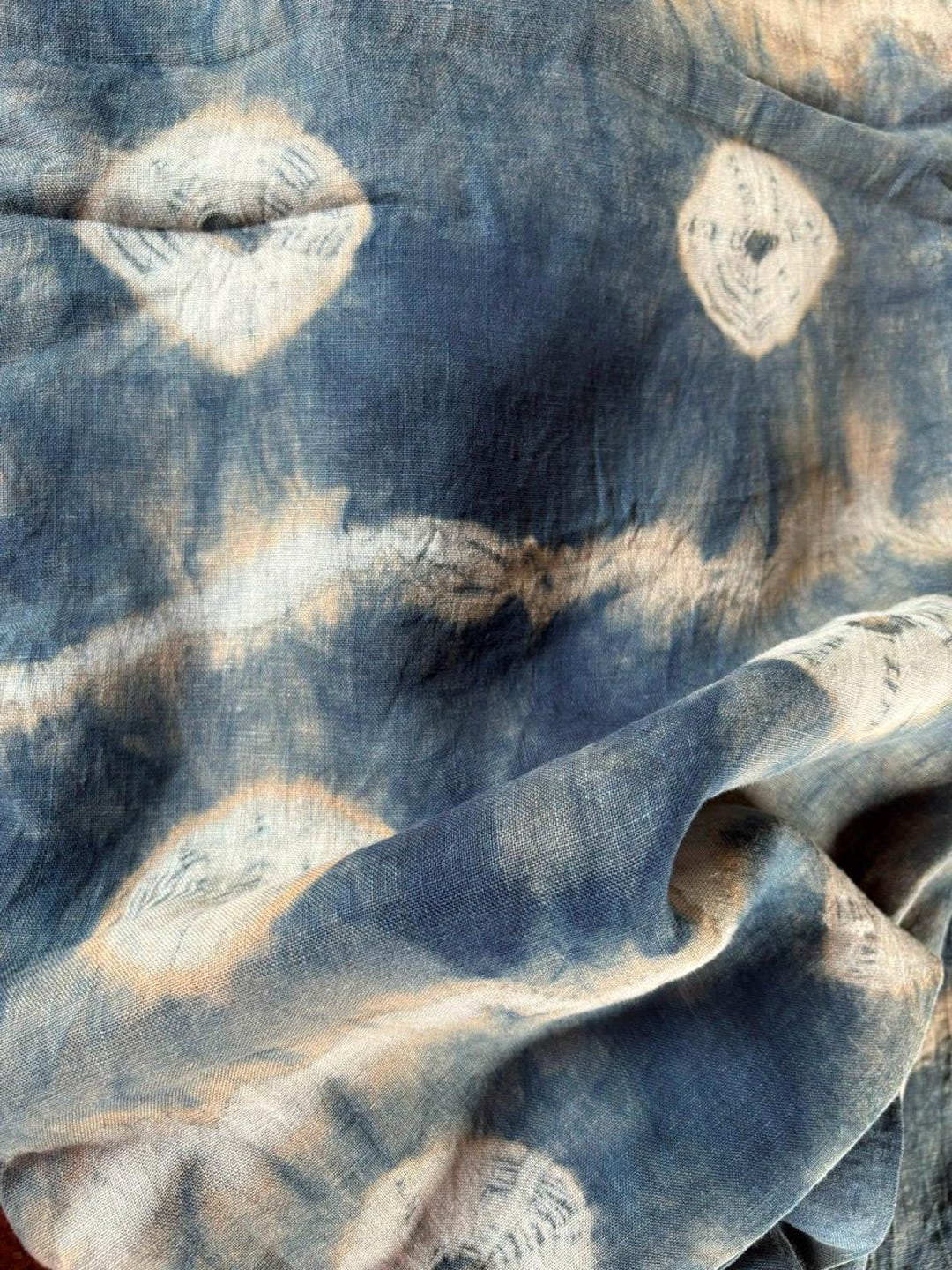 Hand Dyed Indigo Linen Fabric Batik Rustic Tie Dye 145cm Wide Etsy 