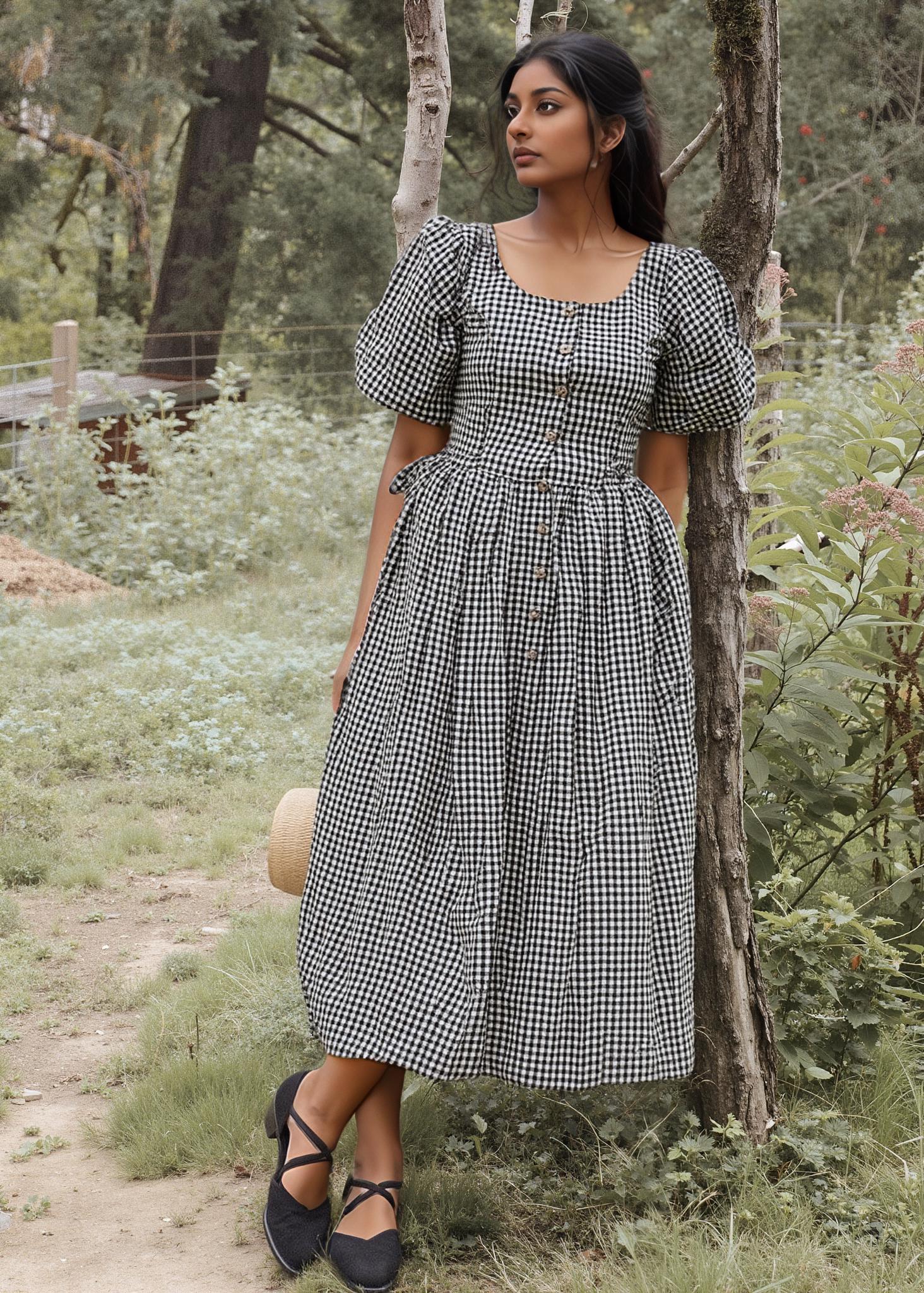 Ladies Dresses Urban Outfitters Gingham Wrap Dress Gingham Linen Midi Dress:  Tiered Flowy V-neck Loungewear