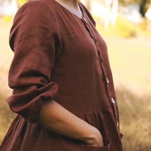 Linen Maxi Dress: Long Ruffle Sleeves, Fit and Flare