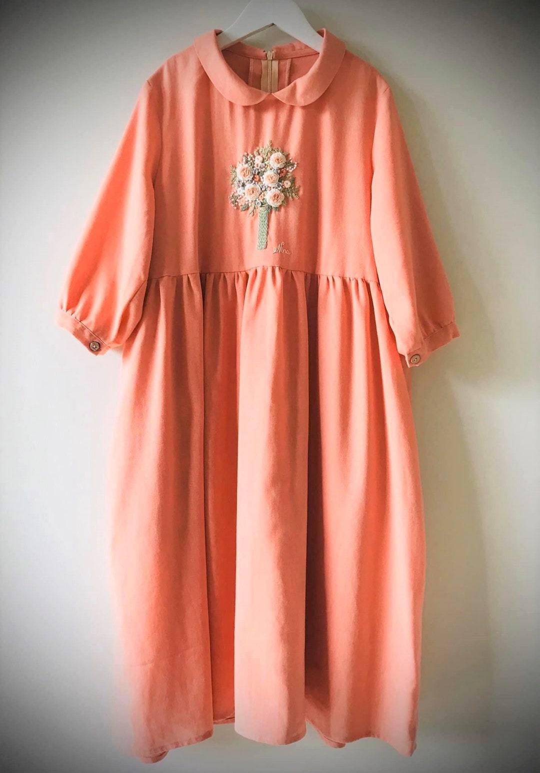 SARAH LOUISE - Peter Pan Collar Embroidered Button Floral Smock Dress - Pink main image 1