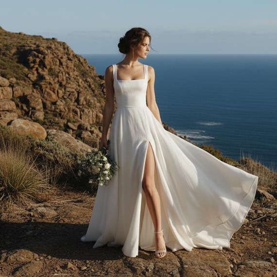 Linen Classic Sleeveless Wedding Dress - Minimalist Wedding Maxi Dress ,Braidemaid engagement Gown, Garden Party Formal Outfit