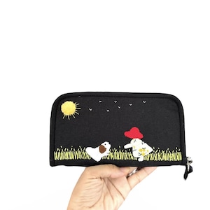 BAUMWOLL-MÜNZTASCHE mit Kleiner Mädchen Hand gepatcht / Leinen Patchwork Kreditkartenhalter Lange und kurze Geldbörse / Geschenk für Mama