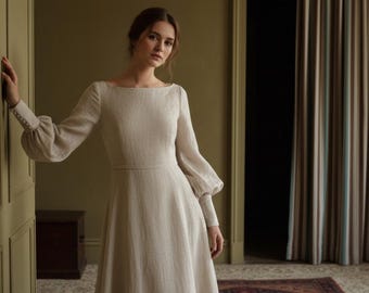 Non Traditional Linen Wedding Dress Open back - Classic Wedding Gown - Personalized Wedding Guest Outfit - Modest Wedding Dress LISBON