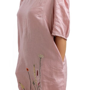 LINEN DRESS embroidered floral / Linen midi dress / Linen dress for woman / Autum dress / christmas/ Wedding guest dress/ Birthday gift