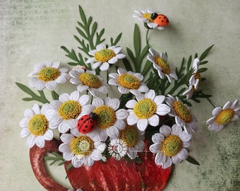 Set di fiori di margherite quilling: arte quilling su carta fatta a mano (2,4 cm)