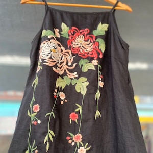 LINEN DRESS embroidered floral / Linen long dress / Linen dress for woman / Autum dress / christmas/ Wedding guest dress/ Birthday gift