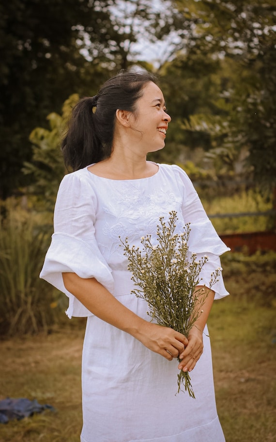 chinese dress ladies Linen Crop Top Wedding Dress. Handcrafted. World Wide Shipping. – Linen  Wedding Dress main image 1