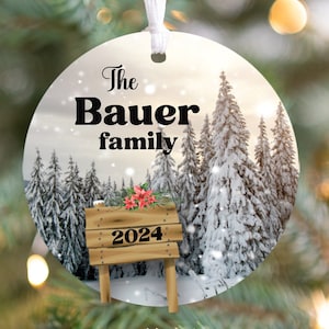 Personalized family last name ornaments, Nature ornament, Forest ornament, snow scene ornament, Customized ornaments 2025, family gifts