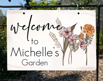Enseigne personnalisée de jardin fleuri, Enseigne de jardin d'extérieur, Cadeau personnalisé pour maman, Enseigne de jardin personnalisée, Cadeau personnalisé pour elle, Enseigne de patio