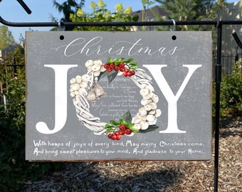 Joy Christmas Sign, Distressed Grey Aluminum, Outdoor Decor