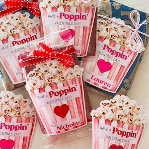 Valentine popcorn stickers,Valentine's Day stickers, Boy Girl Kids classroom labels, Poppin' Valentines labels, Die cut popcorn bag sticker