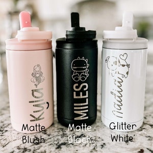 Personalized kids water bottle with straw,12 oz stainless steel,Kids water bottle with name,Custom water bottle kids,Tumbler with picture