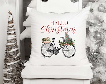 Christmas pillow covers, Christmas bicycle pillow, Christmas farmhouse decor, Farmhouse Christmas, Christmas pillow cover 18 x 18