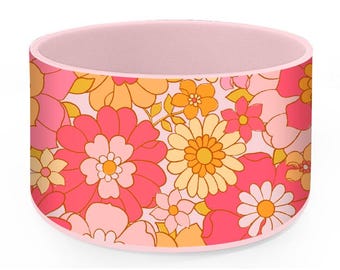 Pink vintage retro floral silicone tumbler boot, Pink tumbler bottom, Flower silicone boot, fits 20 oz 30 oz 40 oz water bottle and tumbler