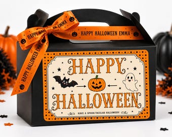 Personalized Halloween Boo Boxes, Custom Halloween Gift Box, Personalized Ribbon & Label, Trick or Treat candy Box, Kids Halloween Favor