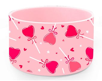 Pink heart lollipop silicone tumbler boot,Pink Valentine tumbler bottom,Holiday silicone boot,fits 20 oz 30 oz 40 oz water bottle and tumble