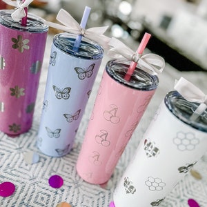 Personalized 20 oz tumbler,Laser engraved tumbler,Personalized skinny tumbler with straw,Custom tumbler with lid and straw,Cherry gifts