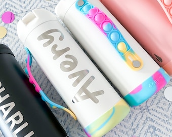Engraved Kids Water Bottle with Straw, Personalized Insulated Stainless Steel