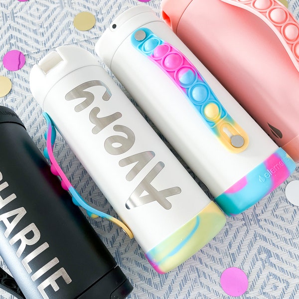 Engraved Kids Water Bottle with Straw, Personalized Insulated Stainless Steel