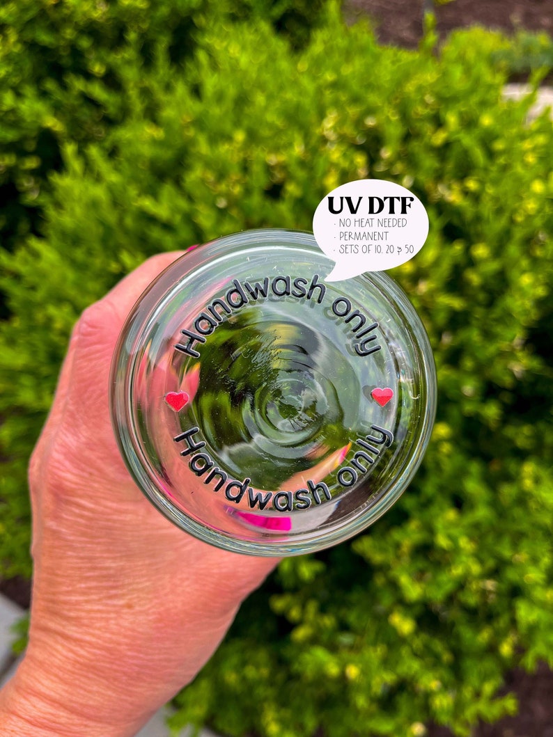 10, 20 or 50 pcs hand wash only UV DTF stickers for handmade glasses by the sheet, no heat needed, ready to ship, cup care stickers image 2