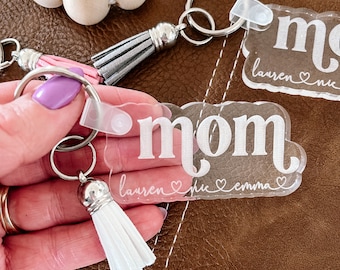 Mamma nyckelring med barnens namn, mamma nyckelring, anpassad mamma nyckelring, mors dag present, anpassade presenter till mamma, presenter till mamma, presenter till henne