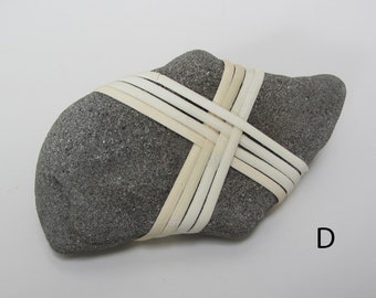 Rock paperweight, herringbone wrap, doorstop, zen stone, meditation stone, wrapped rock