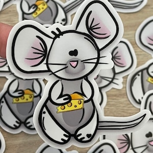 PETIT autocollant de souris // autocollant mignon de souris et de fromage // autocollants de zoo de ferme // autocollants de bébé // autocollants de zoo pour bébés animaux