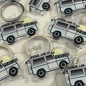 My other car is a bronco 2” keychain  // ford bronco style  // bronco Keychain // jeep sticker // classic cartoon bronco vintage bronco