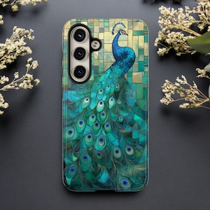 Peacock Stained Glass Mosaic Dual-Layer tough Phone Case iPhone, Samsung & Pixel Cover | Matte Glossy Finish Unique Case