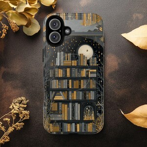 Celestial Moon BookShelf darkcore book reader MagSafe Magnetic Compatible iPhone Case| Full-Wrap Artistic Unique Print, Matte Glossy Finish