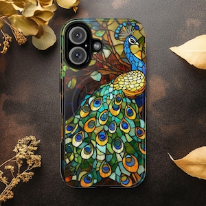 Peacock Stained Glass Mosaic Magsafe magnetic Case Full-Wrap Art Unique Print iPhone 16 15 14 13 12 11 X XS 8 Max Pro Plus Gift