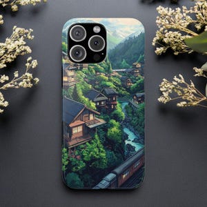 Anime Village Japanese artwork Snap Phone Cases Sleek slim design protective case, Matte and Glossy shell iPhone Samsung wireless