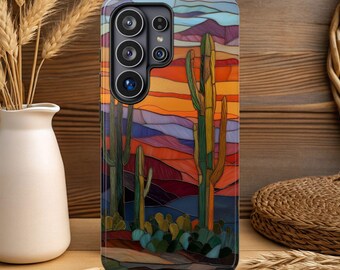 Desert Sunset cactus southwest  Dual-Layer tough Phone Case iPhone, Samsung & Pixel Cover | Matte Glossy Finish Unique Case
