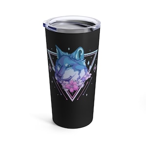 Wolf Vaporwave 20oz Tumbler Insulated metal coffee mug drink beverage mug gift ready