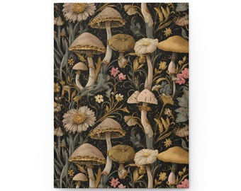 Boho Mushroom Hardcover Journal Matte, Nature Cottagecore Diary, Blank Sketchbook, Gift for Writers, Bullet Journal, Bohemian Stationery