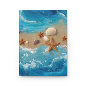 Starfish Beach Scene Hardcover Journal, Seashells Matte Notebook, Coastal Stationery Gift, Ocean Lover Diary, Journaling Notebook Gift Set