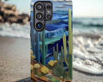 Cactus desert stained glass  Dual-Layer tough Phone Case iPhone, Samsung & Pixel Cover | Matte Glossy Finish Unique Case