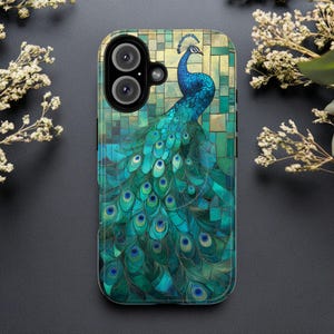 Peacock Stained Glass Mosaic Magsafe magnetic Case Full-Wrap Art Unique Print iPhone 16 15 14 13 12 11 X XS 8 Max Pro Plus Gift