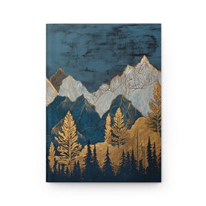 Hardcover bergboek – Gold Forest, notitieboek blauwe lucht, esthetisch schrijfdagboek, op de natuur geïnspireerd cadeau voor schrijvers en studenten