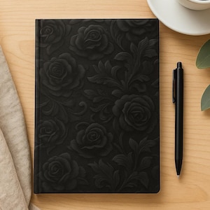 Journal rose en relief noir, cahier floral gothique, cahier d'écriture esthétique sombre, cadeau élégant pour écrivains, papeterie sorcière image 1