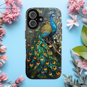 Peacock Stained Glass Mosaic Magsafe magnetic Case Full-Wrap Art Unique Print iPhone 16 15 14 13 12 11 X XS 8 Max Pro Plus Gift