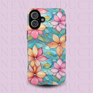 Floral Stain Glass flowers  Magsafe magnetic Case Full-Wrap Art Unique Print iPhone 16 15 14 13 12 11 X XS 8 Max Pro Plus Gift
