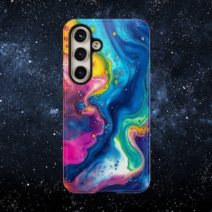 Rainbow swirl abstract fluid Dual-Layer tough Phone Case iPhone, Samsung & Pixel Cover | Matte Glossy Finish Unique Case